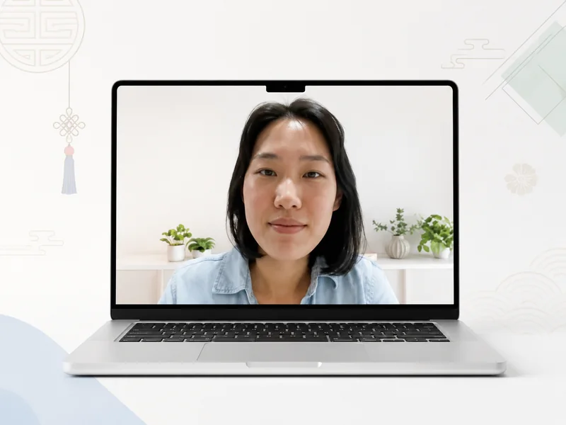 Aula ao vivo com professora nativa aberta no notebook